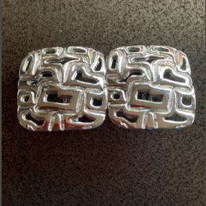 Vintage Retro Modernist Silver Metal Square clip on Earrings EUC